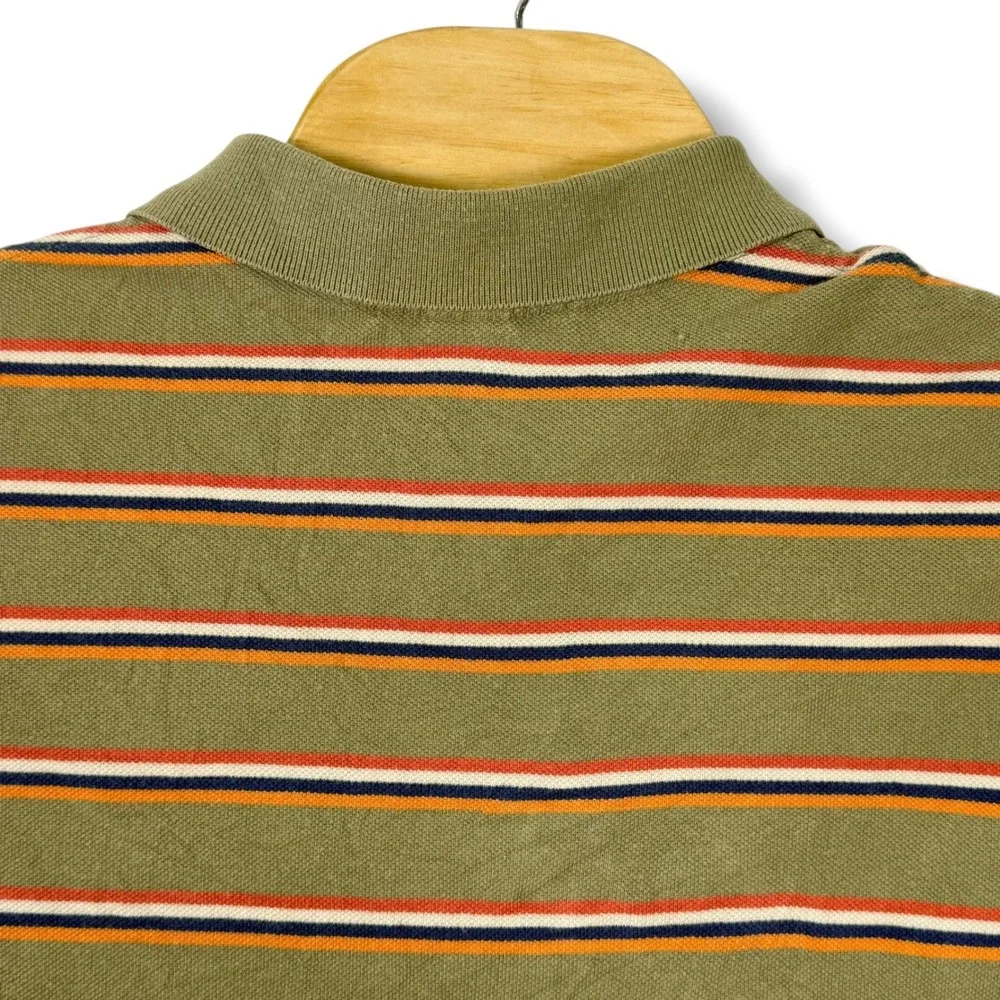 Vintage Polo Ralph Lauren Polo Shirt Men XL Tan Striped Fade Pique Cotton Pony‎